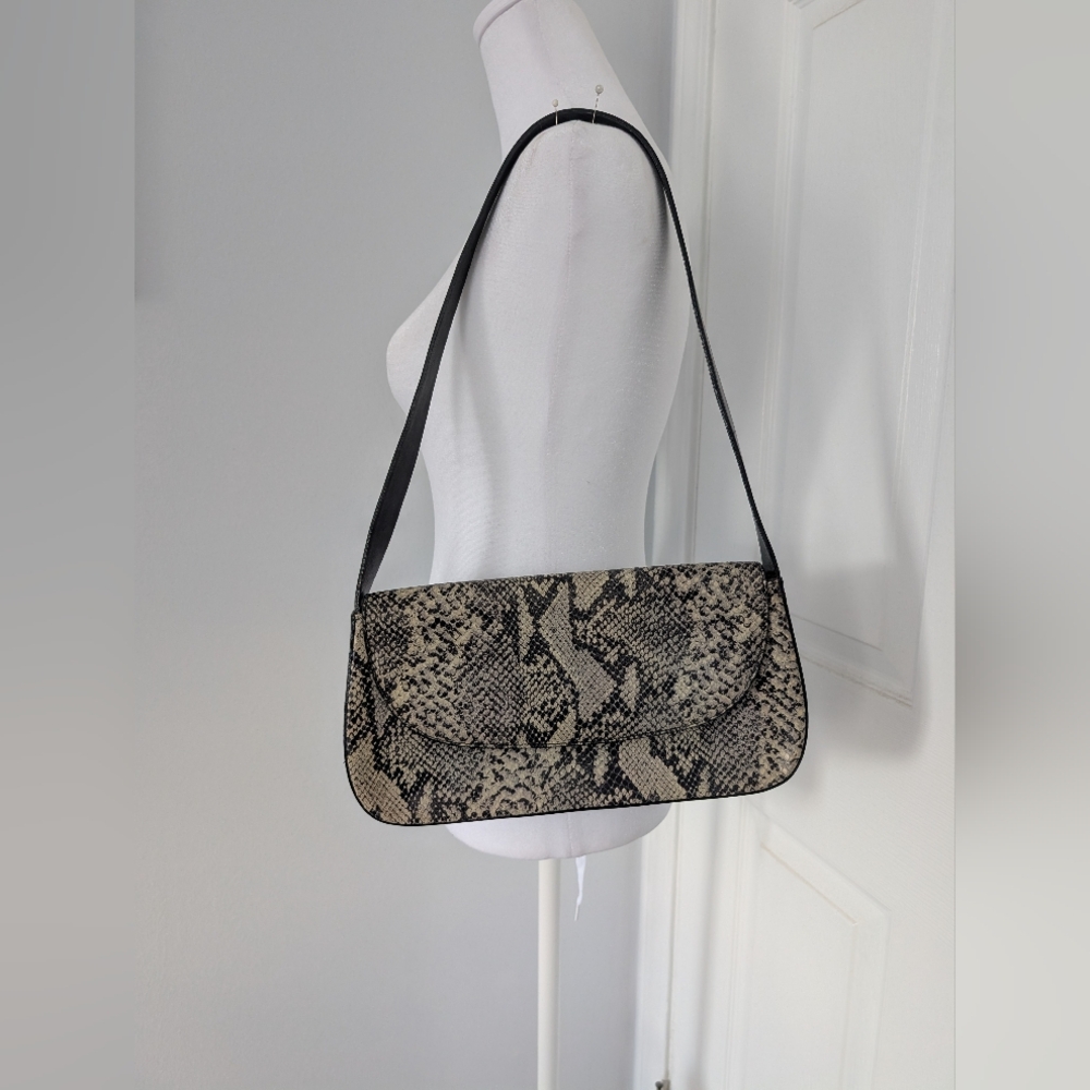 Brahmin Black and Cream Snakeskin Shoulder Bag